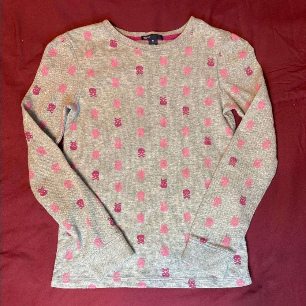 grey & pink skull print long sleeve tee (Gap)